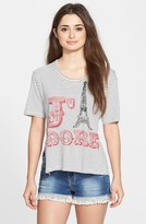 Thumbnail for your product : Living Doll 'J'adore' Stripe Graphic High/Low Tee (Juniors)