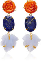 Thumbnail for your product : Bounkit 14K Gold-Plated Brass" Carved Red Oyster Shell" Lapis" Blue Lace Agate Earrings