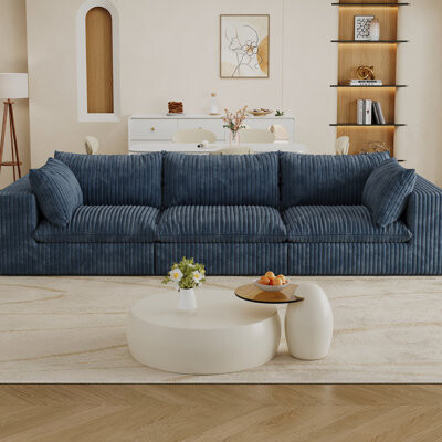 Blue Corduroy Cloud , Double-Layer Design, Removable Cushion, No Assembly, For Conference Room Setup - Feather-Filled Comfort, Soft Fabric, Sponge Sup