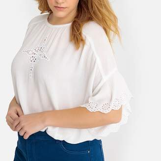 Embroidered Cotton Blouse with Short Butterfly Sleeves