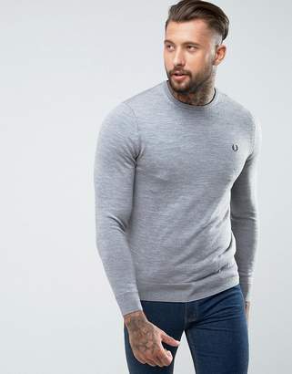 Fred Perry Merino Crew Neck Jumper in Light Grey
