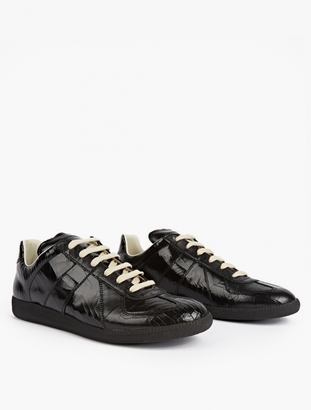 Maison Margiela Black Cracked Leather Replica Sneakers