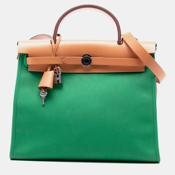 Hermes Brown Green Toile Herbag Zip 31