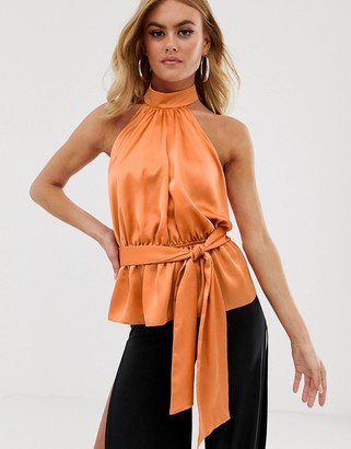 Asos Design DESIGN halter top with tie detail in satin