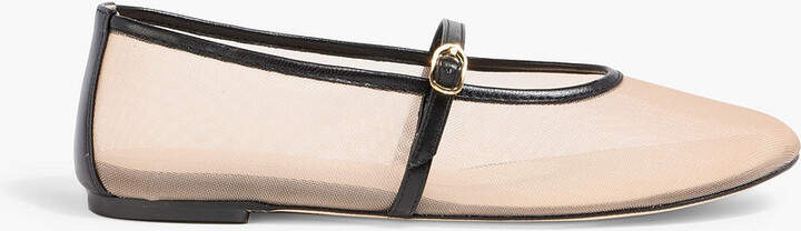 Stuart Weitzman Bareitall leather-trimmed mesh Mary Jane flats