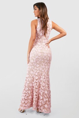 boohoo Lace Ruffle Split Maxi Dress