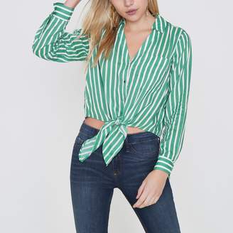 River Island Womens Petite green stripe knot front cropped shirt
