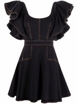 Thumbnail for your product : Alexander McQueen Ruffled-Sleeve Denim Mini Dress