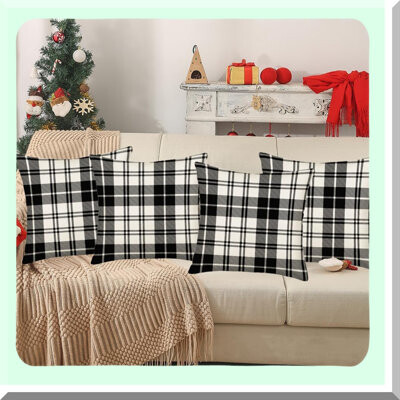 BRBCA Winter Farmhouse Buffalo Plaid Pillow Covers - Set of 4 Check Throw Pillow Cases for Sofa Couch Outdoor Cotton Home Decor