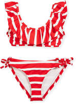 Thumbnail for your product : Milly Striped Ruffle Pinafore Two-Piece Swimsuit, Size 8-14
