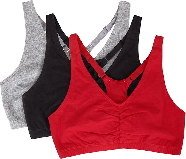Fruit of the Loom Women’s Shirred Front Racerback Sports Bra, Style-90011, 3-Pack