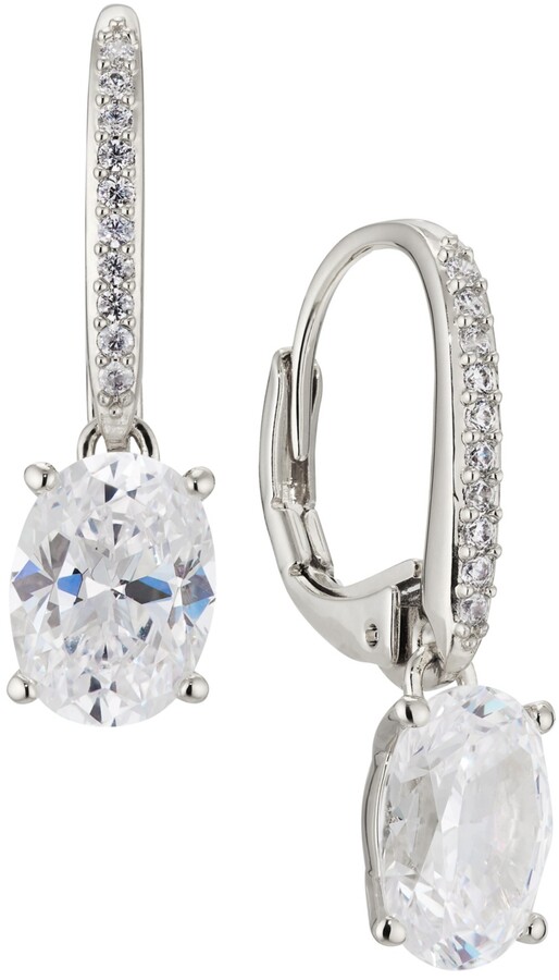 FC101614 White Round Pearl CZ Pave Lever Back Earrings