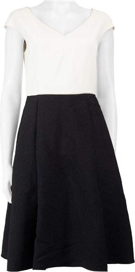 Max Mara Studio White & Navy V-neck Dress Size M