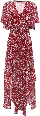 Maje Asymmetric Shirred Georgette Midi Dress