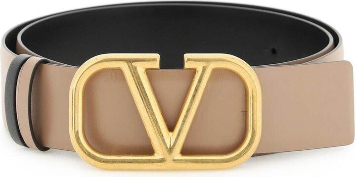 Valentino Garavani Reversible VLogo Signature Belt in Grainy Calfskin 30mm Woman Light Ivory/Black 095