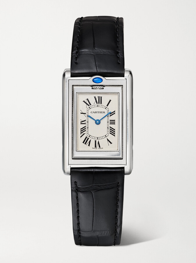 Stephanie Windsor + Cartier 2001 Basculante 34mm Stainless Steel And Leather Watch, Ref. No. 2405 - White