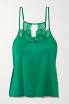 Thumbnail for your product : Hanro Lovis Lace-trimmed Stretch-satin Camisole - Green
