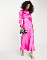 Thumbnail for your product : ASOS DESIGN high neck maxi satin tea dress in hot pink
