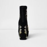 Thumbnail for your product : River Island Womens Black floral embroidered platform boots