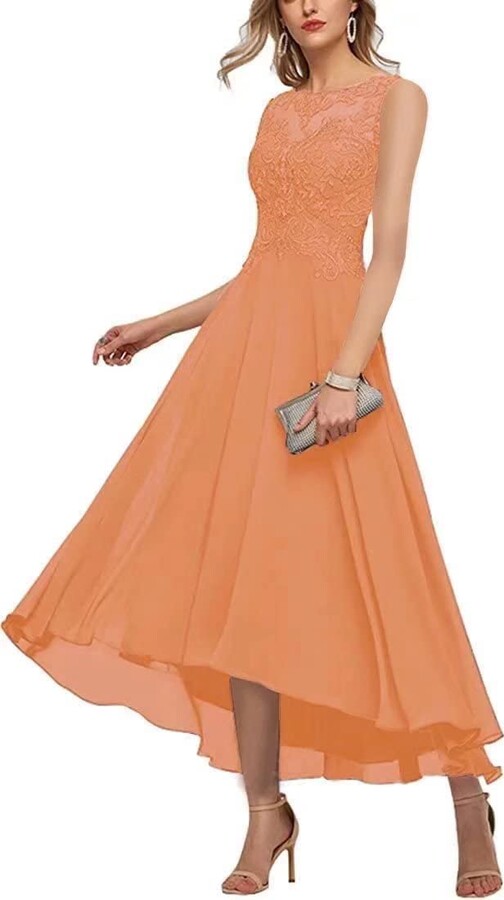 Dumoo Women's Aline Chiffon Lace Mother of The Bride Dress Tea Length