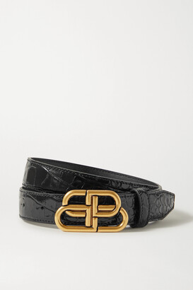 Balenciaga Bb Croc-effect Leather Waist Belt - Black