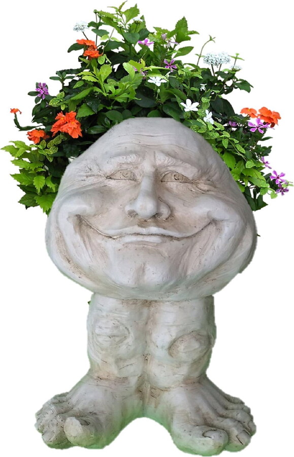Homestyles Antique White Papa John the Muggly Face Humorous Statue Planter Pot
