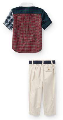 Ralph Lauren Childrenswear Poplin Tartan Shirt & Pants Set, Navy, Size 9-24 Months