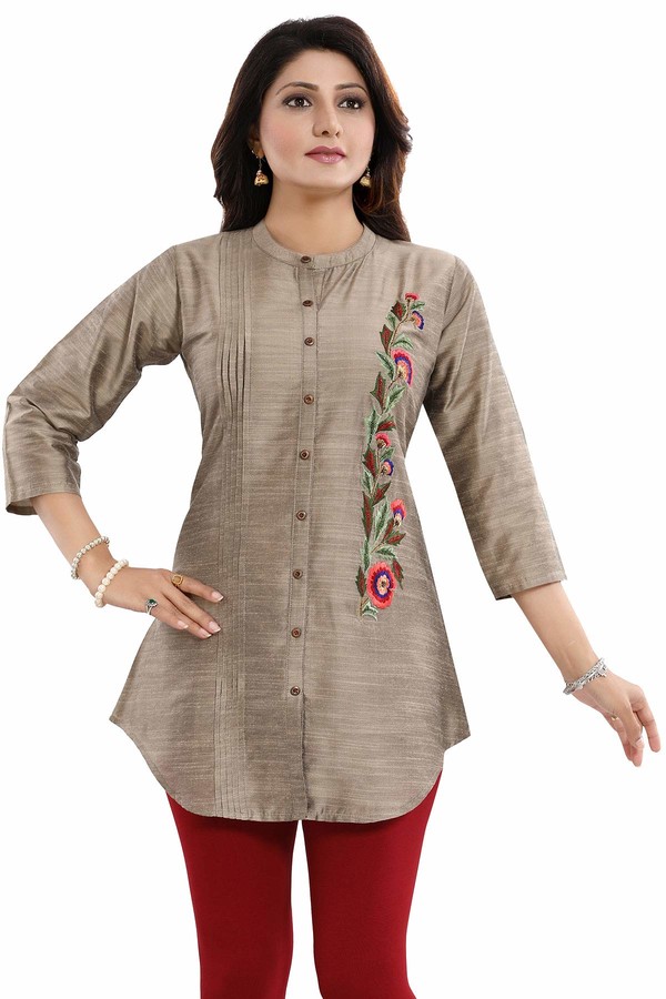 Unifiedclothes Women Fashion Casual Indian Short Kurti Tunic Kurta Top Shirt  Dress BD417 (UK 18|Bust 42"|Dress 46" (2XL)) Brown - ShopStyle