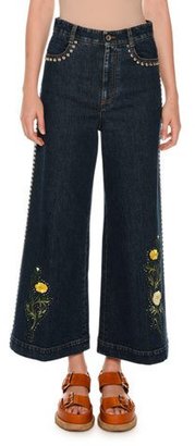 Stella McCartney Nashville Studded Floral Culotte Jeans, Multicolor