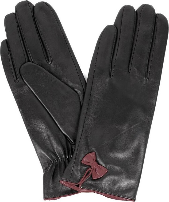 Karla Hanson Women's Deluxe Leather Touch Screen Gloves with Bow S