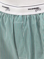 Thumbnail for your product : HommeGirls Logo-waistband Striped-cotton Pyjama Shorts - Green Stripe