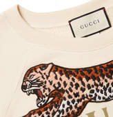 Thumbnail for your product : Gucci Appliqued Logo-Print Loopback Cotton-Jersey Sweatshirt - Men - Cream