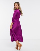 Thumbnail for your product : Ghost Maddison button front satin midi dress in purple