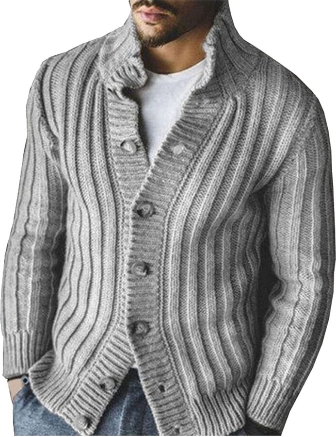 Generic Mens Autumn Chunky Knitted V Neck Buttoned Cable Knit