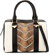 Thumbnail for your product : Neiman Marcus Faux-Leather Snake-Embossed Duffle Bag, Bone/Black