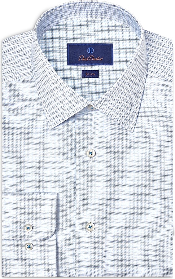 David Donahue Slim Fit Stretch Twill Check Dress Shirt
