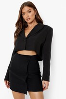 Thumbnail for your product : boohoo Stretch Woven Button Detail Wrap Mini Skirt