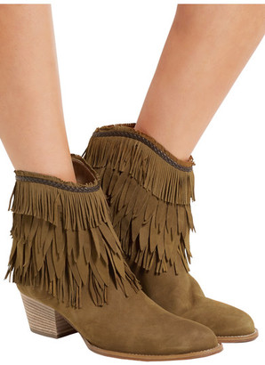 Aquazzura Pocahontas Fringed Suede Ankle Boots - Tan