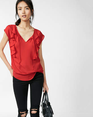 Express Tie Neck Ruffle Front Cap Sleeve Blouse