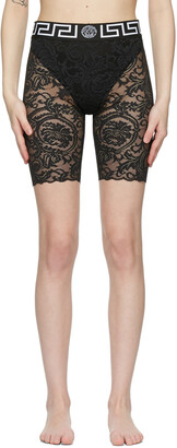 Versace Underwear Black Lace Greca Border Shorts