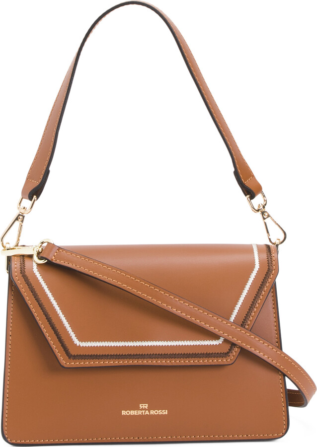 Rossi Made In Italy Leather Geometric Flap Contrast Stitch Crossbody ShopStyle Shoulder Bags