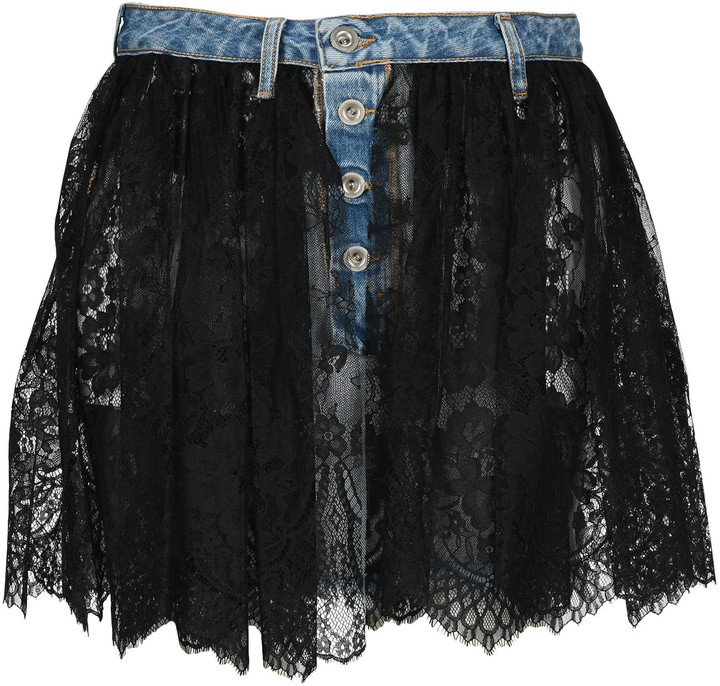 jeans skirt with lace