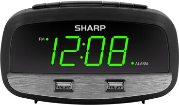 Sharp Digital Alarm Clock with Dual USB Fast charge ports, Green LED Display