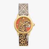 Thumbnail for your product : Tory Burch T Monogram Gigi Watch, Printed Leather/Gold-Tone Stainless Steel, 36 MM x 42 MM