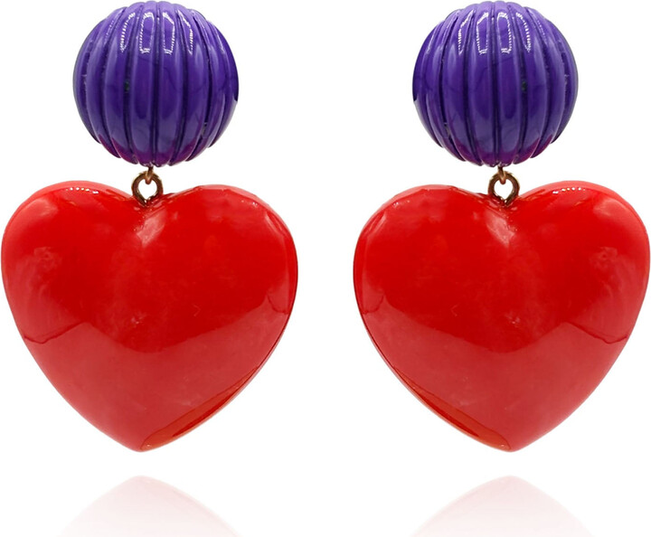 Michael Nash Jewelry Purple / Red Amour Carved Purple Clip Resin With Ruby Red Resin Heart Drop