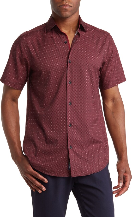 TOM BAINE Slim Fit Performance Short Sleeve Button-Up Shirt