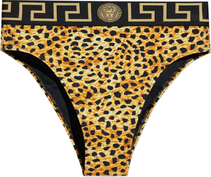 Versace Greek-Key Leopard-Print Bikini Bottom