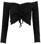 Thumbnail for your product : boohoo Petite Ruched Front Bardot Rib Crop Top