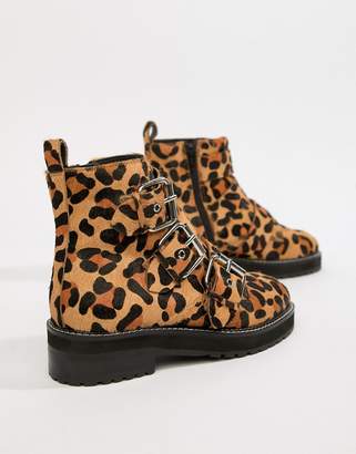 Office Artillery chunky leopard three buckle boots