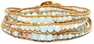Chan Luu Leather, Gold-plated And Amazonite Wrap Bracelet - Blue